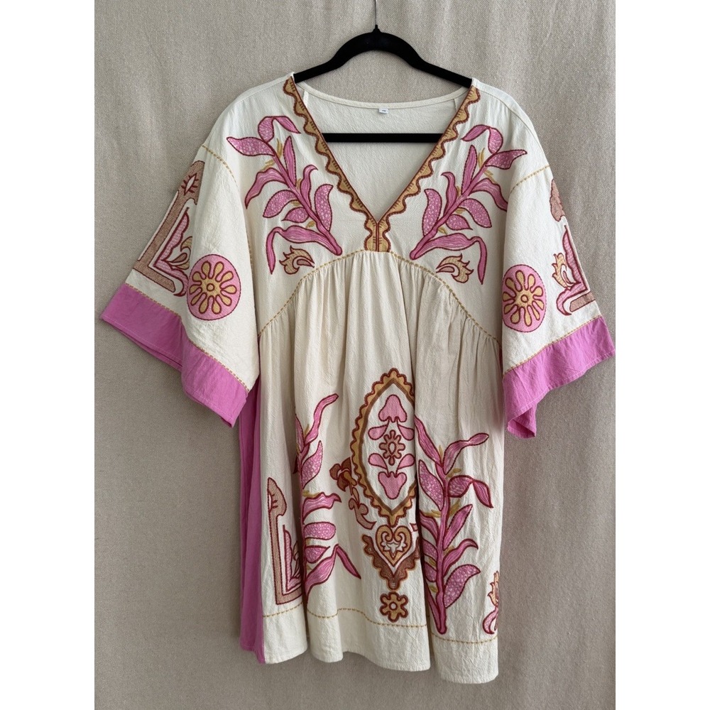 Women's Embroidered Kaftan Short Dress XS Boho/Festival. Cover Up.